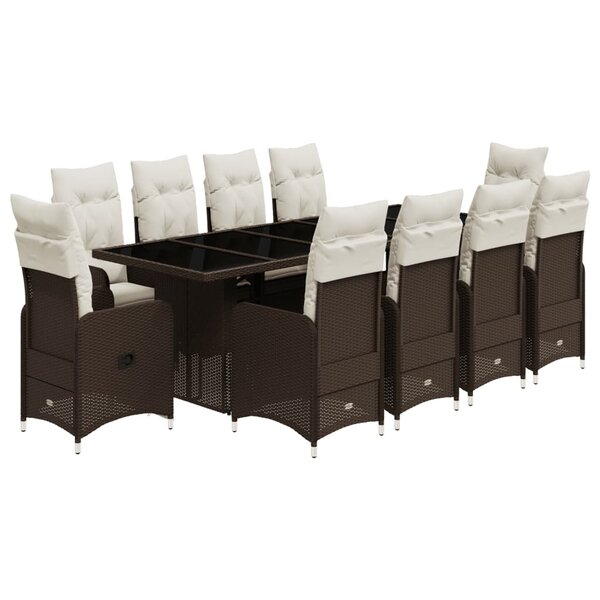 vidaXL Ensemble de bistro de jardin 11 Pièces coussins marron poly rotin