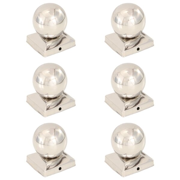vidaXL Bouchons de poteau 6 Pièces Globe final Acier inoxydable 91x91 mm