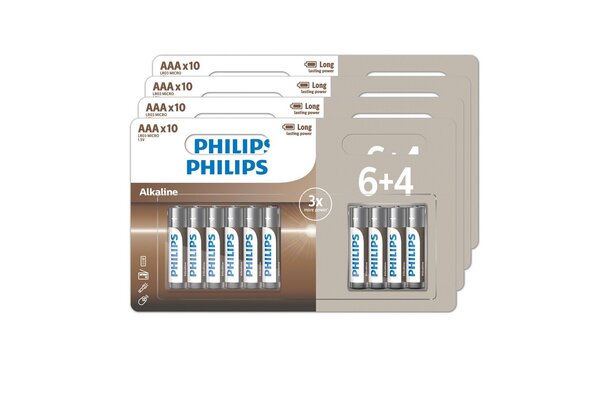 Philips lot de 40 piles aaa (4 packs de 6+4)