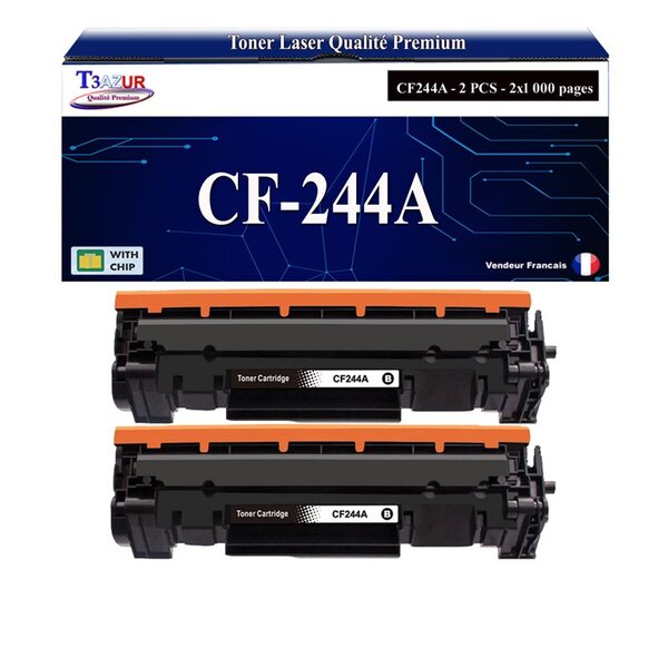 T3AZUR -2x Toners compatibles avec HP CF244A (44A) pour HP LaserJet Pro M14a  M14w  M15a  M15w  M27a  M27w  MFP M28a  M28w