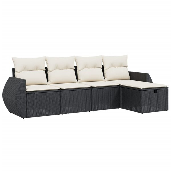 vidaXL Salon de jardin 5 Pièces avec coussins noir résine tressée