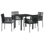vidaXL Set de salle à manger de jardin de 5 pièces avec coussins en poly rotin noir