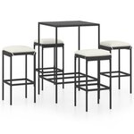 vidaXL Ensemble de bar de jardin 5 Pièces et coussins Résine tressée Noir