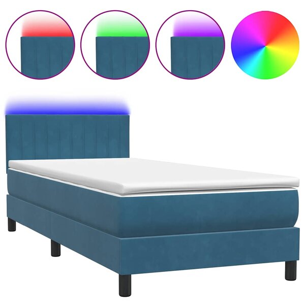 vidaXL Sommier à lattes de lit et matelas et LED bleu foncé 80x210 cm velours