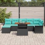 vidaXL Ensemble de canapé de jardin 8 Pièces Noir et Bleu polyrotin