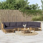 vidaXL Salon de jardin 8 Pièces avec coussins gris foncé bambou