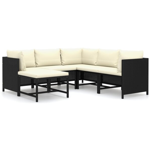 vidaXL Salon de jardin 6 Pièces avec coussins Résine tressée Noir