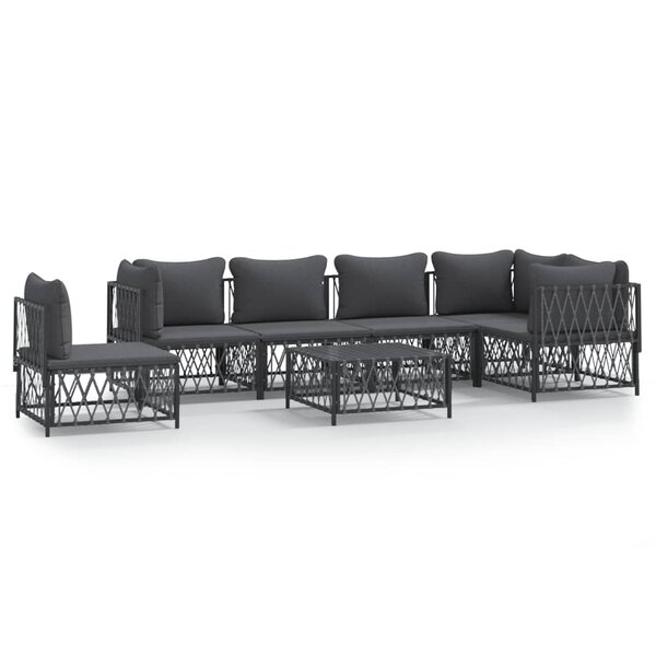 vidaXL Salon de jardin 7 Pièces avec coussins anthracite acier