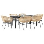 vidaXL Ensemble à manger jardin coussins 7Pièces marron poly rotin verre