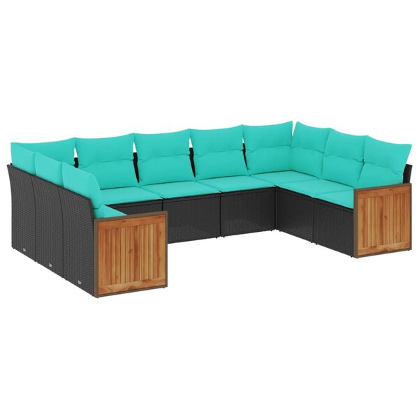 vidaXL Salon de jardin 9 Pièces avec coussins noir résine tressée