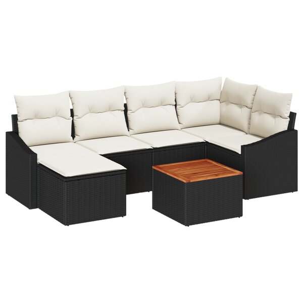 vidaXL Canapé de jardin 7 pièces avec coussins en polyrotin noir et acacia