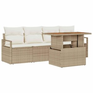 vidaXL Ensemble de canapé de jardin 5 Pièces Beige Poly rotin