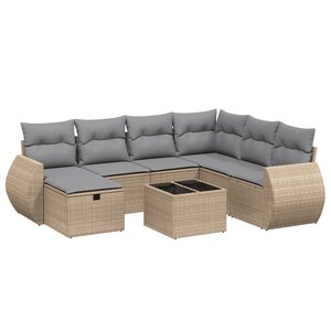 vidaXL Salon de jardin avec coussins 8Pièces mélange beige résine tressée