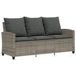 vidaXL Canapé de jardin 3 places coussins et table gris résine tressée
