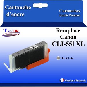T3AZUR - Cartouche compatible avec Canon CLI551XL CLI-551 XL pour Canon Pixma IP8750 IX6850 MG6350MG7100 MG7150 MG7550 - Gris