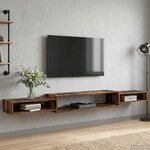 vidaXL Meuble TV mural Montage mural Chêne fumé 220 x 28 x 21 cm