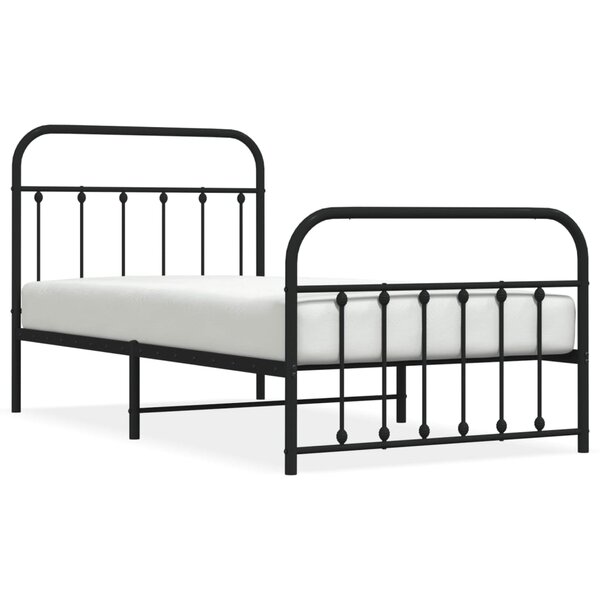 vidaXL Cadre de lit métal avec tête de lit/pied de lit noir 100x190 cm
