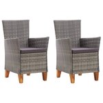 vidaXL Chaises de jardin lot de 2 avec coussins Résine tressée Gris