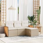 vidaXL Salon de jardin avec coussins 4 Pièces beige résine tressée