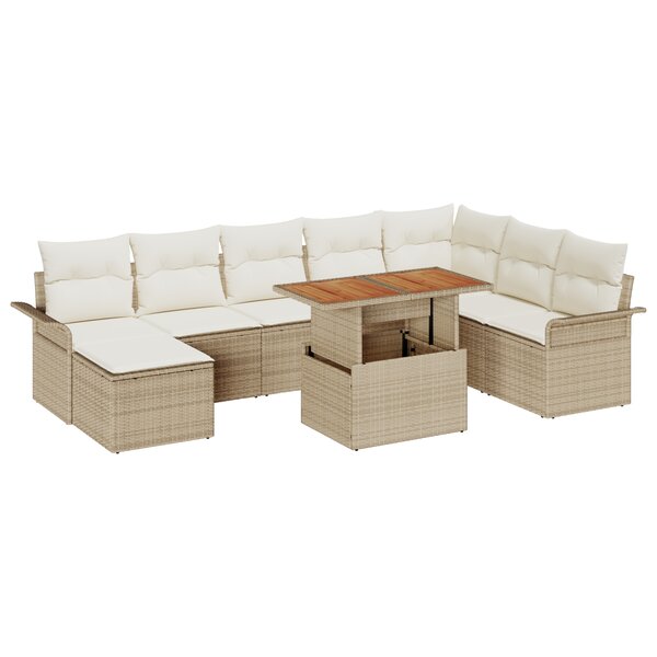 Ensemble de Canapés de Jardin 9 pièces avec Coussins Beige Rotin Poly