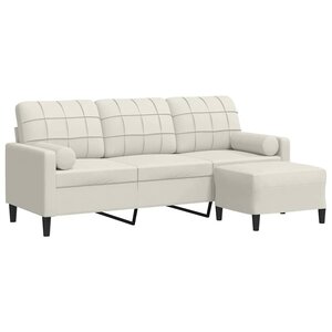 vidaXL Canapé à 3 places avec repose-pieds Crème 180 cm Velours