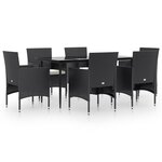 vidaXL Ensemble à manger de jardin avec coussins 7 Pièces Noir