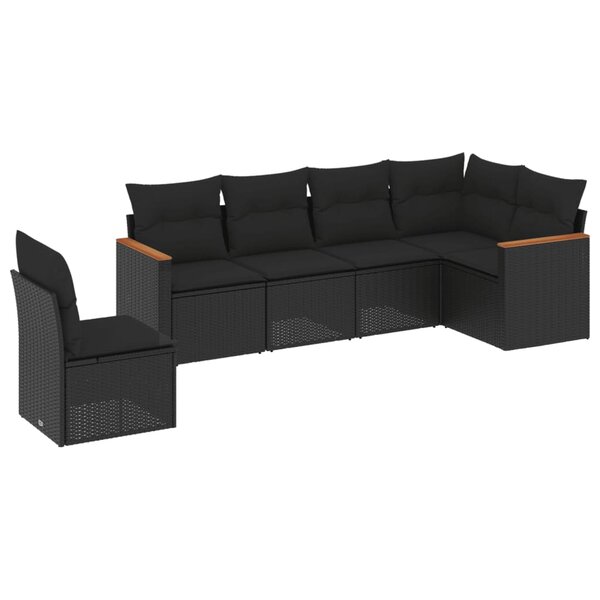 vidaXL Salon de jardin 6 Pièces avec coussins noir résine tressée