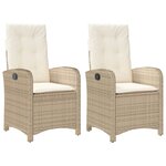 vidaXL Chaises inclinables de jardin lot de 2 et coussins beige rotin
