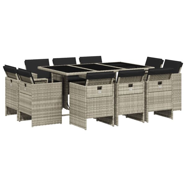vidaXL Ensemble à manger de jardin 11Pièces avec coussins gris poly rotin