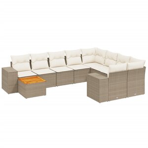 vidaXL Salon de jardin 11 Pièces avec coussins beige résine tressée