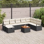 vidaXL Ensemble de canapé de jardin avec coussin 9 Pièces Noir Poly rotin