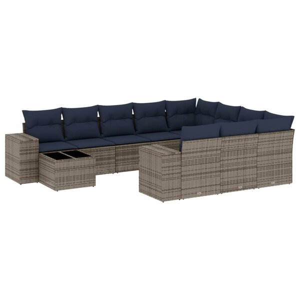vidaXL Salon de jardin 11 Pièces avec coussins gris résine tressée