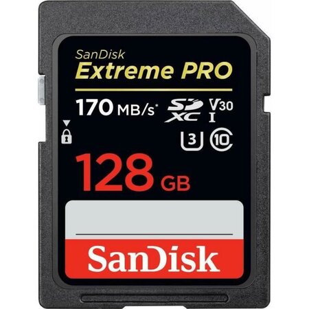 SANDISK Carte mémoire flash Extreme Pro - 128 Go - Video Class V30 / UHS-I U3 / Class10 - SDXC UHS-I