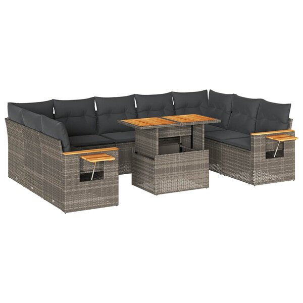 vidaXL Salon de jardin avec coussins 10 Pièces gris résine tressée acacia