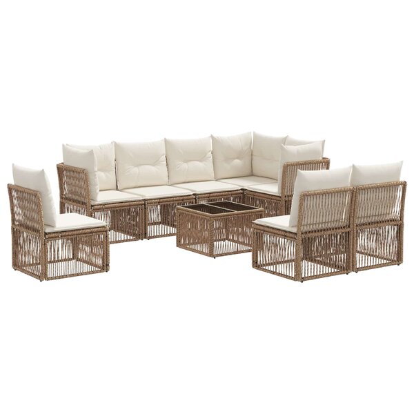 vidaXL Ensemble de canapé de jardin 9 Pièces Beige polyrotin