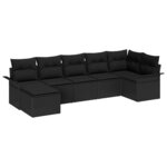 vidaXL Ensemble de canapé de jardin avec coussin 7 Pièces Noir Poly rotin