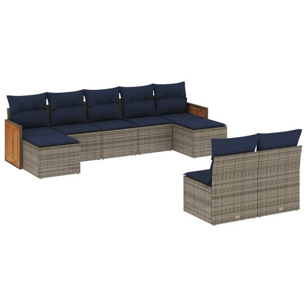 vidaXL Salon de jardin 9 Pièces avec coussins gris résine tressée