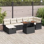vidaXL Ensemble de canapé de jardin avec coussin 8 Pièces Noir Poly rotin