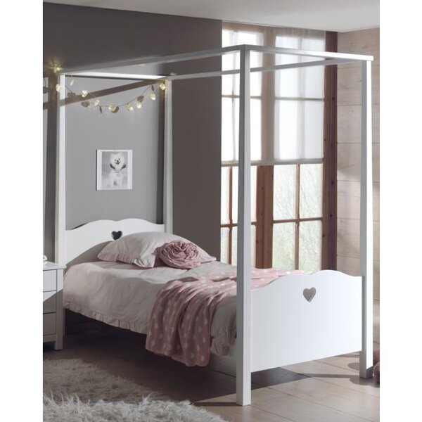 AMORI Lit simple à baldaquin  90x200cm laqué blanc + sommier