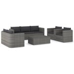 vidaXL Salon de jardin 8 Pièces avec coussins résine tressée gris