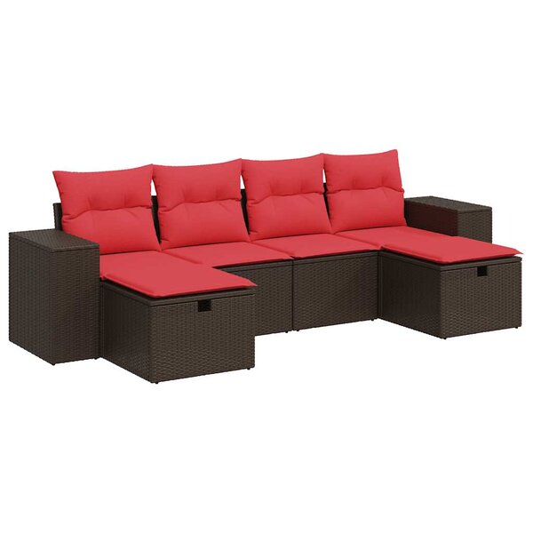 vidaXL Salon de jardin avec coussins 6 Pièces marron résine tressée