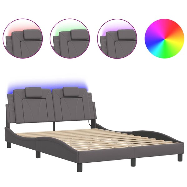 vidaXL Cadre de lit Viana avec LED sans matelas gris 140x200 cm