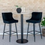 Table de bar plateau aspect marbre et pied noir Ø 70 x 105 cm