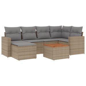 vidaXL Salon de jardin avec coussins 7Pièces mélange beige résine tressée