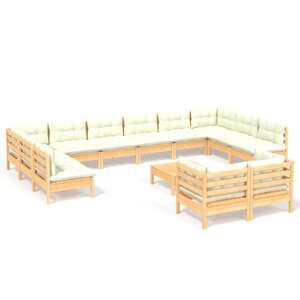 vidaXL Salon de jardin 13 Pièces avec coussins crème bois de pin