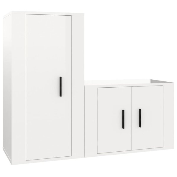 vidaXL Ensemble de meubles TV 2 Pièces blanc brillant bois d'ingénierie