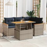 vidaXL Salon de jardin 5 Pièces avec coussins gris résine tressée