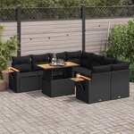 vidaXL Salon de jardin avec coussins 9 Pièces noir résine tressée acacia