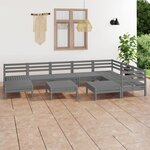 vidaXL Salon de jardin 10 Pièces Bois de pin massif Gris