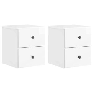 vidaXL Cabinet de chevet mural 2 Pièces Blanc brillant 34 5 x 33 x 40 cm